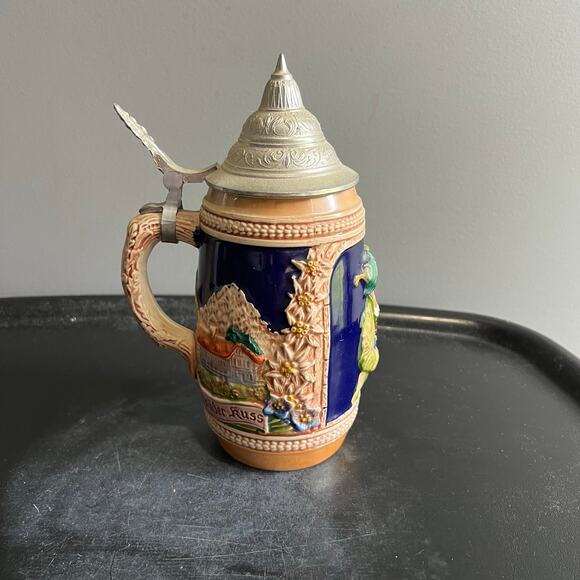 Vtg Gerz Lidded Beer Stein w/Picture of Kissing Couple & Houses - Picture 9 of 14